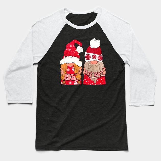 Be Merry Christmas Gnomes Baseball T-Shirt by Designs by Ira